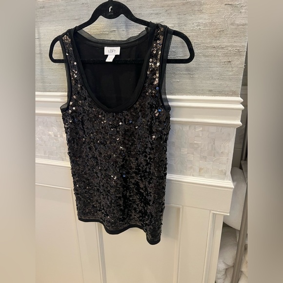 Loft black sequin scoop neck tank top sleeveless medium - Picture 11 of 14